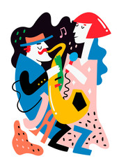Fototapeta premium Jazz poster. Man and woman. Colored vector illustration