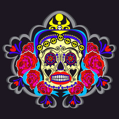 Woman sugar skull with floral ornaments poster