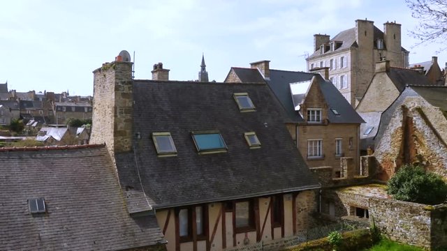 view of roofs old traditional houses at the center of Dinan, Brittany, France
