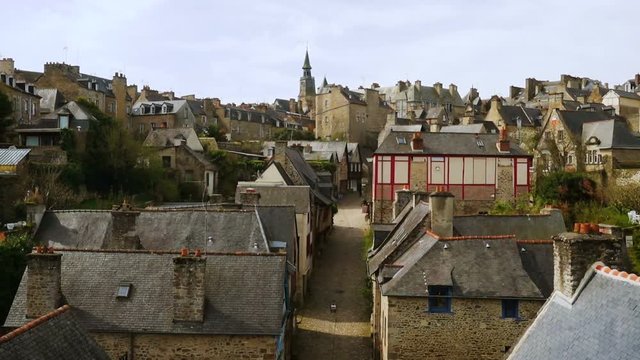 view of roofs old traditional houses at the center of Dinan, Brittany, France