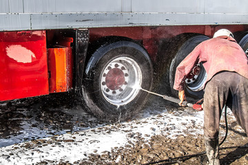 Truck washing with a hose