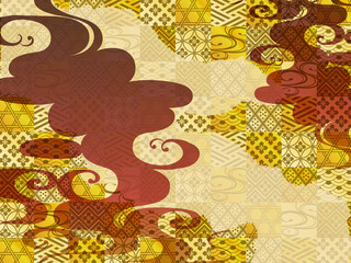 金の波と赤の和柄の背景