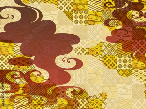 金の波と赤の和柄の背景 Poster Abstract Abstract Posters Risings