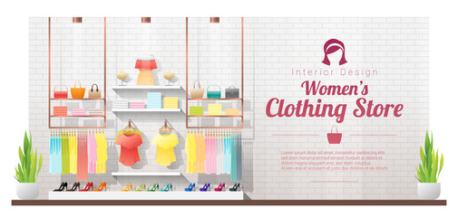 Interior background of modern women clothing store , vector , illustration