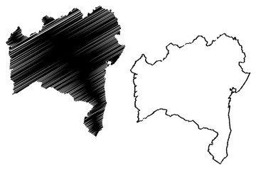 Bahia (Region of Brazil, Federated state, Federative Republic of Brazil) map vector illustration, scribble sketch Bahia map