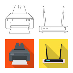 Isolated object of laptop and device logo. Set of laptop and server stock vector illustration.