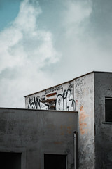 Old empty building. ghost town, after bombing scenario. War and conflict resulting in migrations and poverty. 