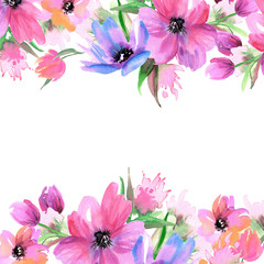 Obraz na płótnie Canvas Cute watercolor hand painted flowers. Elements for design. Invitation. Wedding card. Birthday card