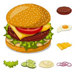 Vector illustration of burger and sandwich symbol. Collection of burger and slice stock vector illustration.