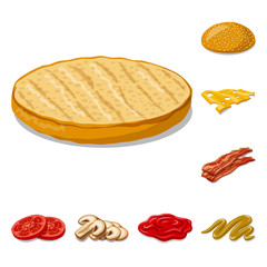 Vector illustration of burger and sandwich symbol. Collection of burger and slice stock vector illustration.