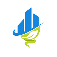 Real Estate Business Logo Ecology Environment Leaf Element and Building Symbol Icon