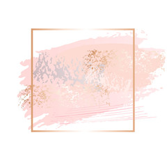 Golden pink art frames. Modern card design, brush stroke, lines, points, gold, premium brochure, flyer, invitation template. Beauty identity elegant style. Hand drawn vector.