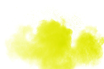 Fototapeta na wymiar green color powder explosion cloud on white background.Green dust splash on background.