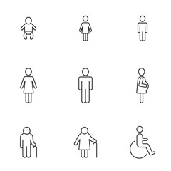 People: baby, children,woman, men, pregnant woman, elderly, disable. Social groups