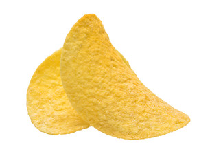 Potato chips on a white background. Selective focus. Isolated 