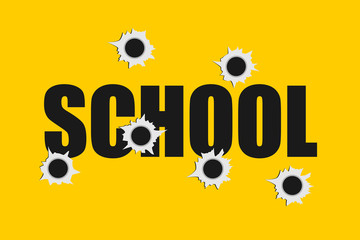 Fototapeta premium School shooting - bullet holes made by firearm. Massacre at an educational institution. Vector illustration