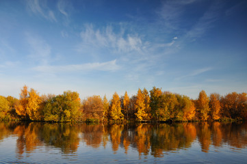 Autumn landscape with a view of river