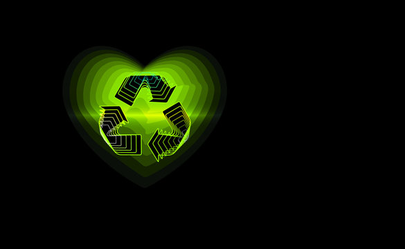 Recycle heart background. Environmental abstract, ecology pattern. Vector illustration. Objects isolated. World Environment Day poster. Green arrows recycle style of life