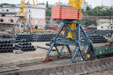cargo steel wire in port. Industrial port cargo.