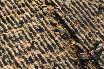 Rough Grey Sunlit Concrete Background Texture With Lines and Small Stones