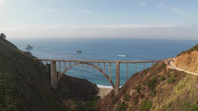 Aerial view of Bixby bridge in California, USA on PCH close to Big Sur.