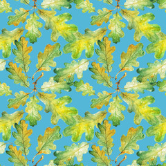 Bright green watercolor autumn oak leaves. pattern. Watercolor
- 229783014