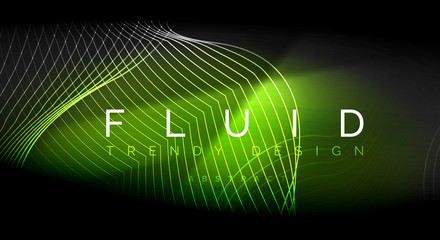 Neon glowing fluid wave lines, magic energy space light concept, abstract background wallpaper design, ripple texture illustration