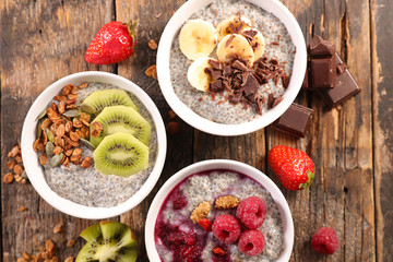 bowl of chia pudding with fruits