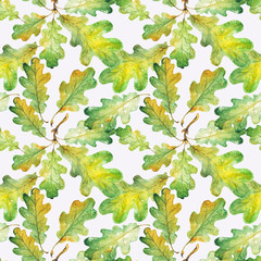 Bright green watercolor autumn oak leaves. pattern. Watercolor
- 229783226