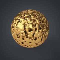3d gold eroded ball on dark background