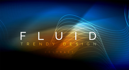 Neon glowing fluid wave lines, magic energy space light concept, abstract background wallpaper design, ripple texture illustration