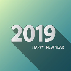 Happy New Year or christmas card 2019 with long shadow black,Simple design style