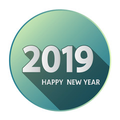 Happy New Year or christmas card 2019 with long shadow black,Simple design style