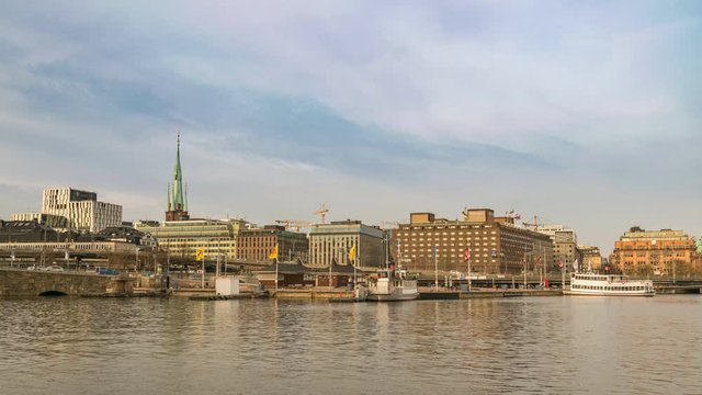 Stockholm Sweden time lapse 4K, city skyline timelapse at Gamla Stan and Slussen