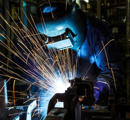 Industrial Worker at the factory welding