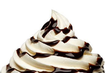 Frozen yogurt, ice cream or whipped vanilla cream detail isolated on white background