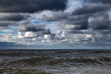 Dark clouds over Baltic sea next to Liepaja, Latvia.