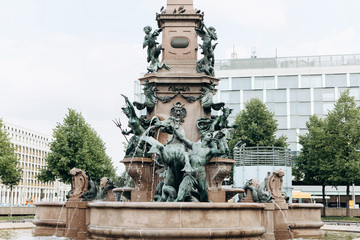 Fountain with a name Mendebrunnen in Leipzig in Germany. City landmark.