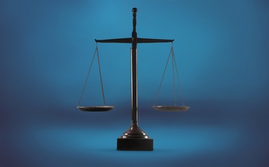 Law scales on table background. Symbol of