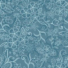 Seamless blue flower vector pattern.