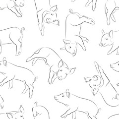 seamless pattern linear drawing of a flying pig on a white background