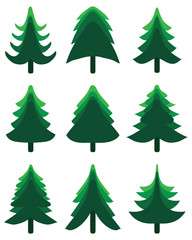 Green Christmas trees on a white background
