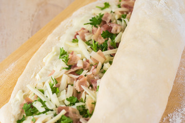 Homemade cheesy bacon holiday rolls.