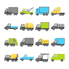 Collection of truck icons in flat style