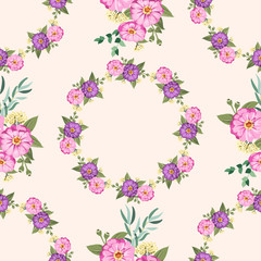 Seamless gorgeous bright pattern in small garden flowers of zinnia. Millefleur. Floral background for textile, wallpaper, covers, surface, print, gift wrap, scrapbooking, decoupage.