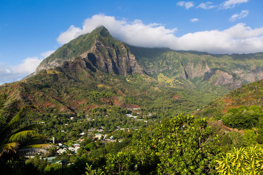 Temetiu Summit and Atuona Village, Hiva Oa, Marquesas Islands, French Polynesia