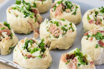 Homemade cheesy bacon holiday rolls.