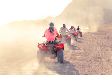 Desert in Egypt. Sharm el Sheikh. Sand and Sand Borkhan. Rock and sunset. Quad Cycle Travel....