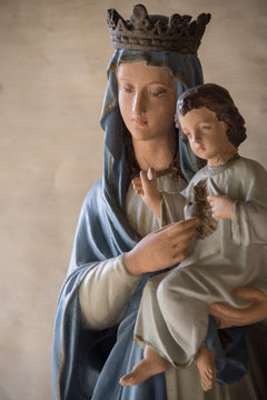 Colored statue of the blessed Virgin in a country church