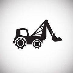 Construction excavator truck on white background icon